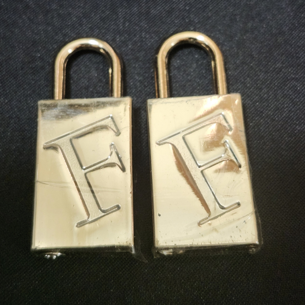 LAST SET! Furla Candy "F" Logo Bag Gold Lock Charm Accessory Lot of 2 VHTF!